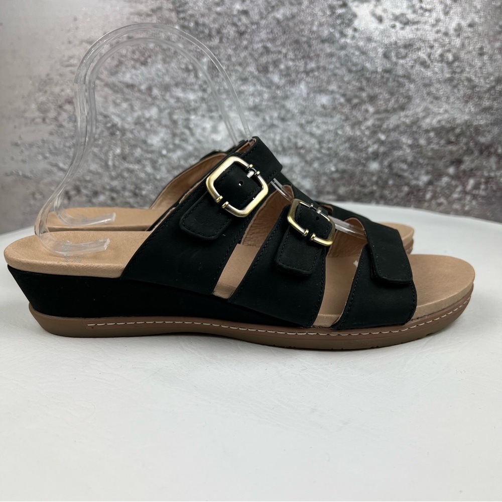 526 Dansko Allyson nubuck wedge sandals black 9.5-10